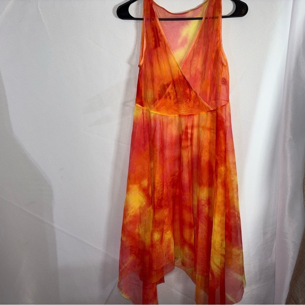 EUROTARD Tie-Dye Sleeveless Sheer Dance Wrap front or Cover-up Dress L/XL